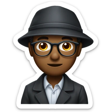 Create a headshot of a black professor with round glasses and newsboy cap with hand under his chin looking quizzical sticker