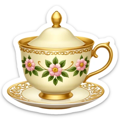 Golden teacup with floral  sticker