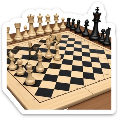 A chessboard with a few strategically placed pieces, including a king, queen, and pawns. The scene highlights the classic black and white squares of the board, emphasizing strategy and thoughtfulness in the game of chess. sticker