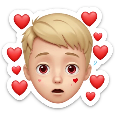 surprised boy, wide eyes, nosebleed, blushing, hearts circling the head sticker