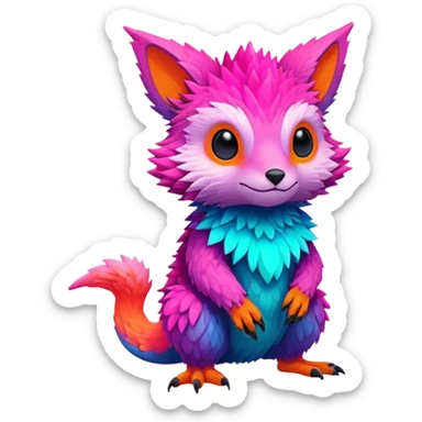 lush warm-colored modern colorful neon-colored Fakémon-Trico-creature sticker