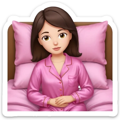 Brunette wearing pink silk pjs going to sleep sticker
