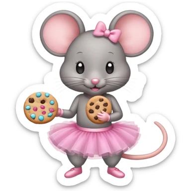 little mouse in a pink coquette tutu eating a cookie sticker