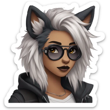 Edgy cute modern punk techwear anthro furry sona by Falvie, LiLaiRa, AngieWolf sticker