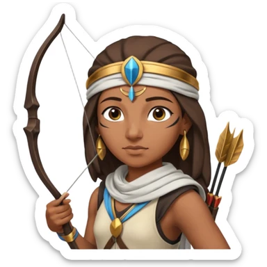 Emoji portrait of an Egyptian archer. Headcloth, bow and arrow, focused expression. sticker