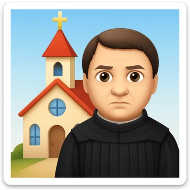 Add a church background behind Martin Luther in the style of apple emojis, preserving the apple emoji style look and feel. sticker