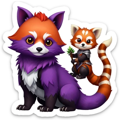 Dark souls theme in a dragon age with a purple animal and a red panda  sticker