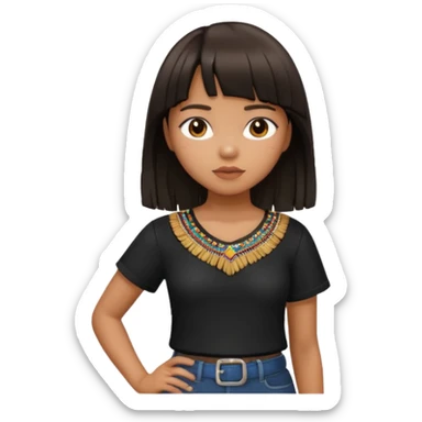 Philippino girl in black fringed shirt, with hand on hip sticker