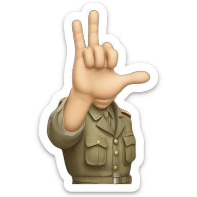 A man in a soldier suit from world war one raising their right hand vertically to around 45 degrees.all of his fingers are pointing forward. His arm is stretched out sticker