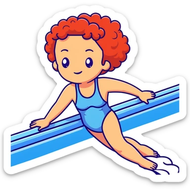 22-year-old white female athlete swimmer with curly red hair about to enter a pool sticker