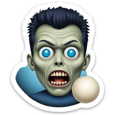 Drawing of Rick Astley with just a certain dark shade of blue and his mouth is open and he has large white circle dot balls for eyes and he’s kinda looking kinda like a zombie and the background is just pitch black sticker