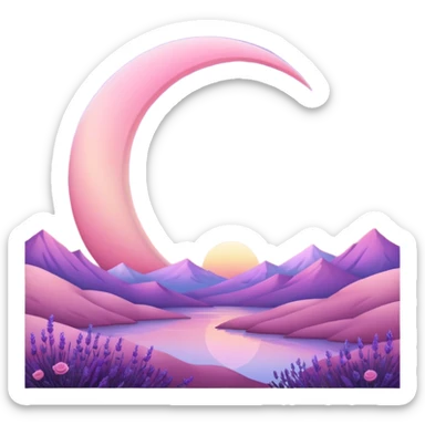 Shiny pastel rose-pink-lavender-violent-gradient crescent moon sunset aesthetic realistic real life scenery landscape sticker