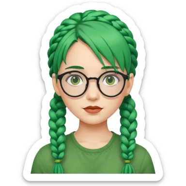 girl with green hairs, braids and spectacle sticker
