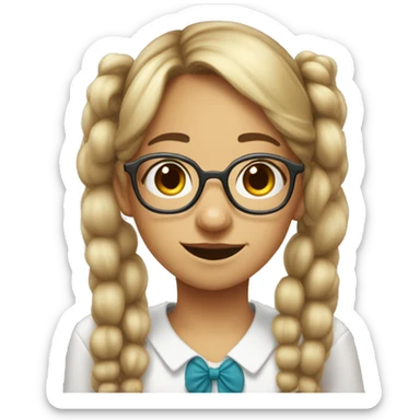 Cute bucktooth glasses wearing Nerd girl with pigtails and bangs sticker