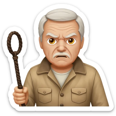 Give this emoji 🤠 a whip make it an old white guy with a whip make him angry sticker