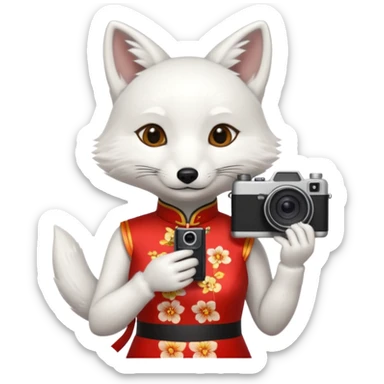 white fox, cheongsam ancient white fox with camera sticker