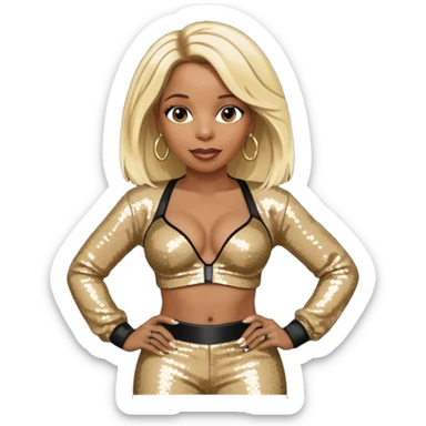 Mary J Blige with long blonde hair, dark brown sequin bra, dark brown sequin baggy pants sticker