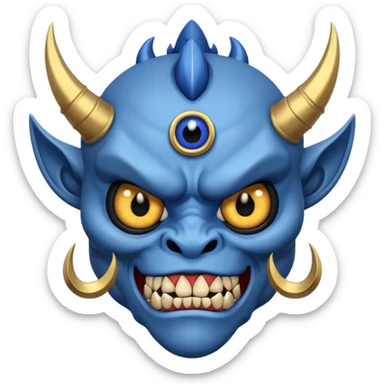 blue oni with black eye ball and gold iris sticker