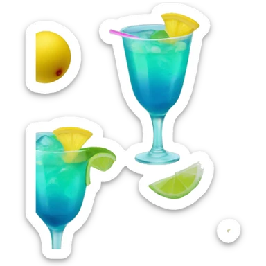 Bluish green cocktail with pink and yellow sticker