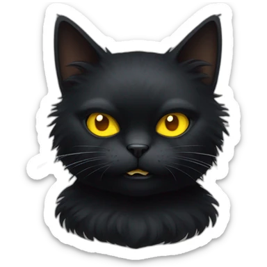 fluffy black cat with yellow eyes and angry face sticker
