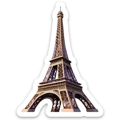 Cinematic Realistic Eiffel Tower Landmark Emoji, featuring the iron lattice structure illuminated against a twilight Parisian sky sticker
