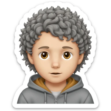baby face 18 year old boy with grey hoodie and curly-wavy wolf cut hair sticker