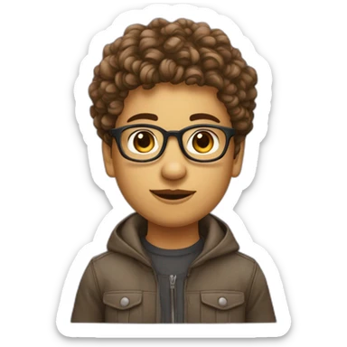 Adolescent métisse clair avec cheveux bouclés brun et un taper et des lunettes sticker