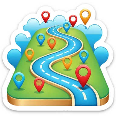 modern digital roadmap icon for independent musicians, vibrant upward path with small icons for audience, branding, content, playlists, superfans, campaigns, monetization, clean colorful design, no text, no antique or parchment style sticker