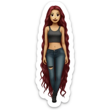 Beautiful tattooed burgundy long haired woman standing next to a car sticker