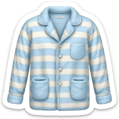 emoji of an isolated fluffy fleece pajama top with soft pastel vertical stripes, plush fuzzy texture, light grey and pastel blue tones, button-down long sleeves, neatly folded flat-lay, no person, no body, no mannequin, cozy warm winter mood, soft shading sticker