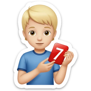 A Lil kid holding 6 7  sticker