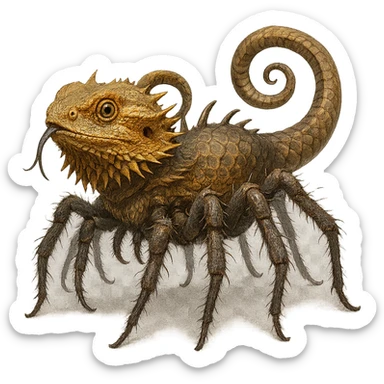 a creature that is a mix of a spider, a bearded dragon, and a snake, with features from all three animals blended together in a creative way, fantasy creature, detailed, imaginative sticker