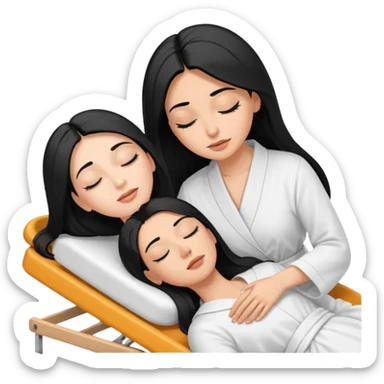 mulher branca cabelo longo e preto aplicando cilios em outra mulher que esta deitada em uma maca de olhos fechados sticker