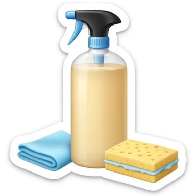 Realistic cleaning essentials with cream color sticker