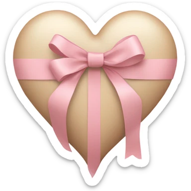 A beige coloured heart with a light pink bow wrapping it sticker
