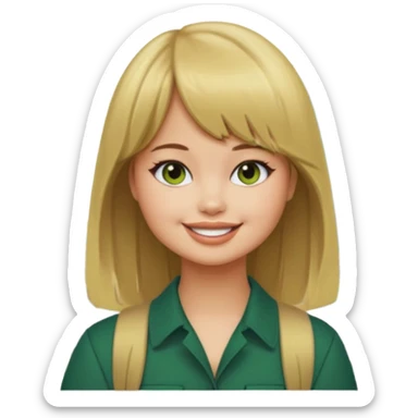 Debby Ryan (dirty blonde hair straight bangs) with Big City Greens sticker