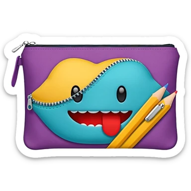 Pencil pouch with zipper mouth sticker