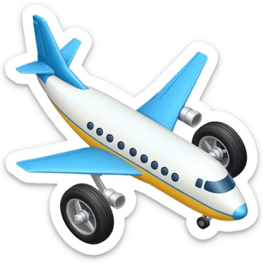 The aircraft's landing gear is one inflated, plump wheel with a strut, black in color, cartoon-style, isometric sticker