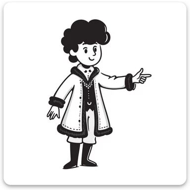 Historical figure Peter the Great in royal attire pointing to the right with his arm extended sticker