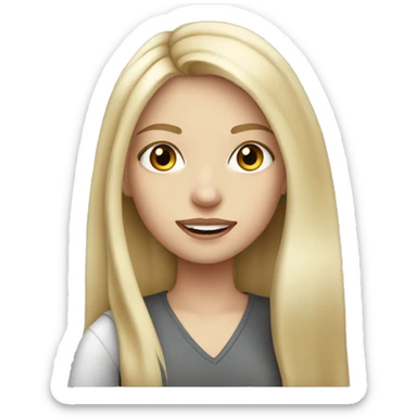 Graphic designer blonde girl with long hair and fair skin with grey eyes with iPad  sticker