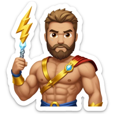 An emoji of the Greek god Zeus. He is a powerful, bearded man with a serious expression, holding a lightning bolt. sticker