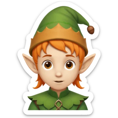 Elf boy with orange ponytail and acorn hat sticker