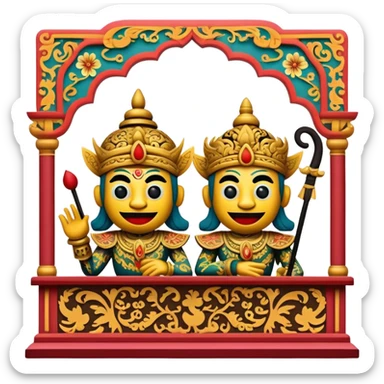 Cinematic Realistic Wayang Kulit Pop Culture Emoji, featuring a vibrant shadow-puppet theatre scene rendered with dynamic textures and artistic, traditional lighting. sticker