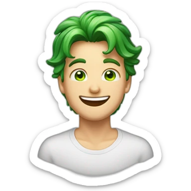 Imagine a jovial young man with slightly long hair, sparkling green eyes, and a fair complexion that reflects an expression of pure joy. His face lit up by a contagious smile, this em sticker