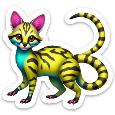  Exotic randomly colored colorful cute neon-colored Fakémon-Fionbri-Vernid-Genet-creature with markings (full body) sticker