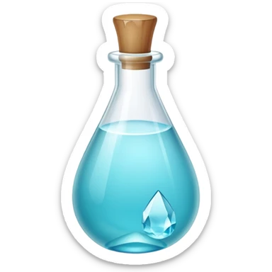 a crystal vial containing a cyan teardrop-shaped stone sticker