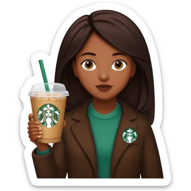 Black girl with blackish, brownish hair holding a Starbucks cup. sticker