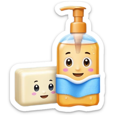 Soap, washcloth and kids shampoo sticker
