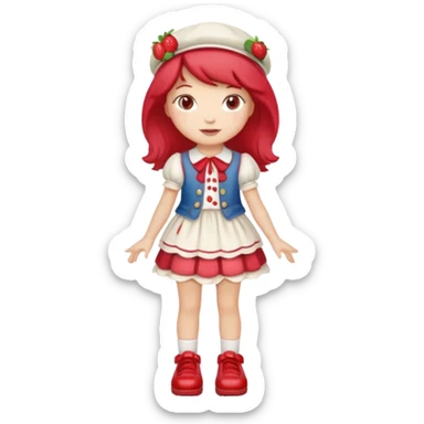 pretty and cute realistic modern day strawberry shortcake full body with red shoes emoji sticker