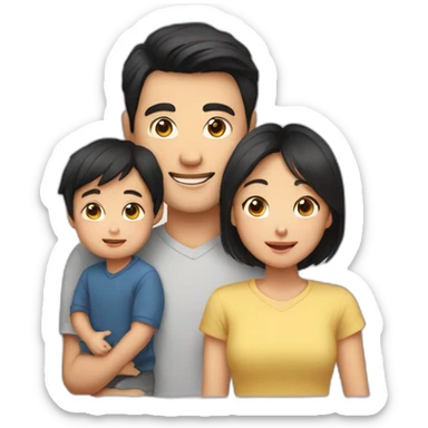father dark hair, mother asian, son dark hair, baby daughter sticker